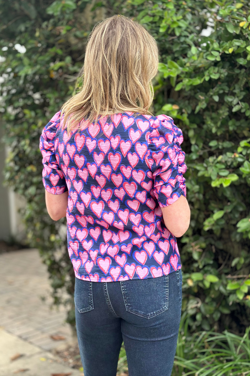 THML: Stole My Heart Ruched Sleeves Print Top