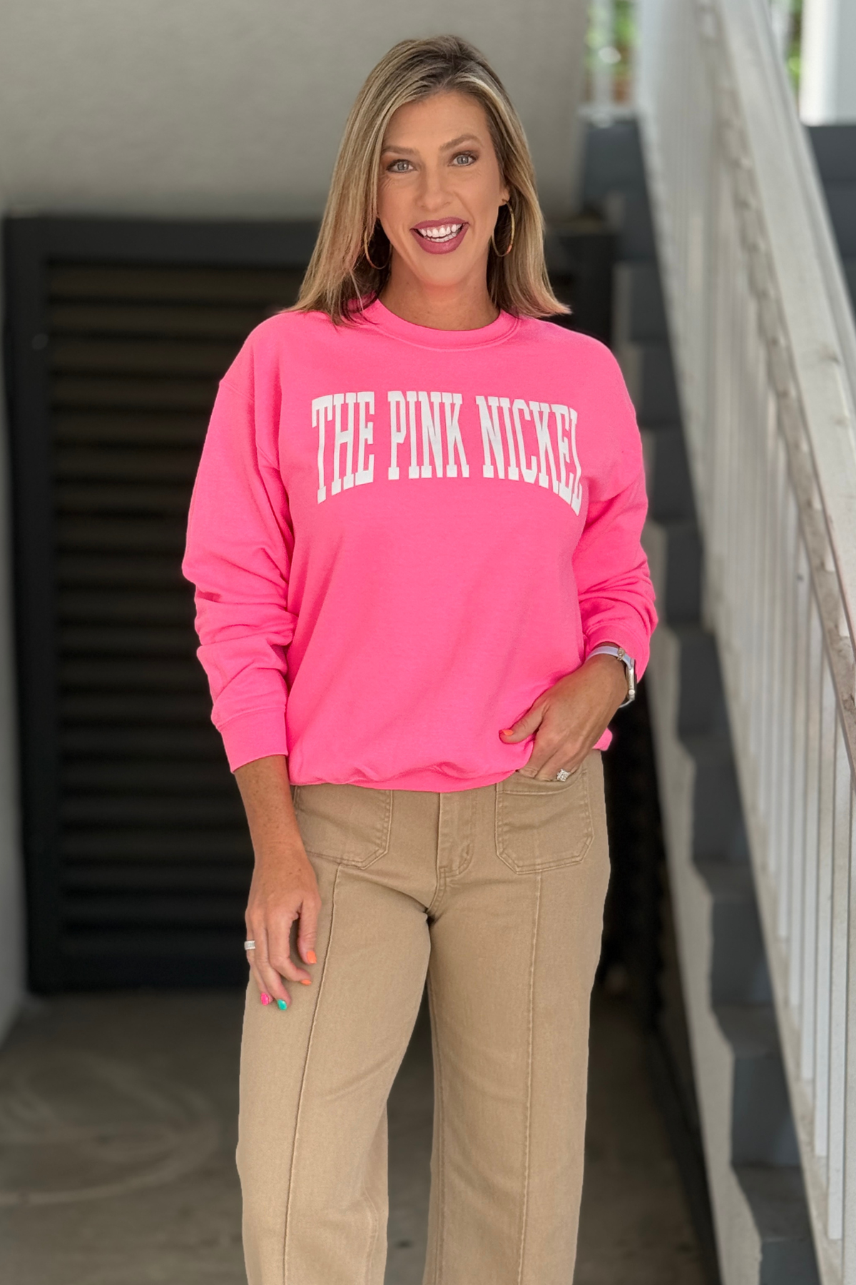 The Pink Nickel hot pink logo sweatshirt for women