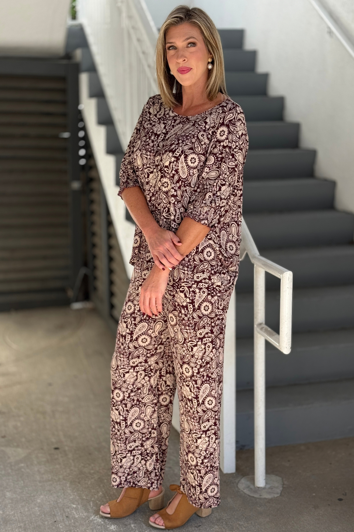 TPN Collection wrinkle resistant printed top and pants set