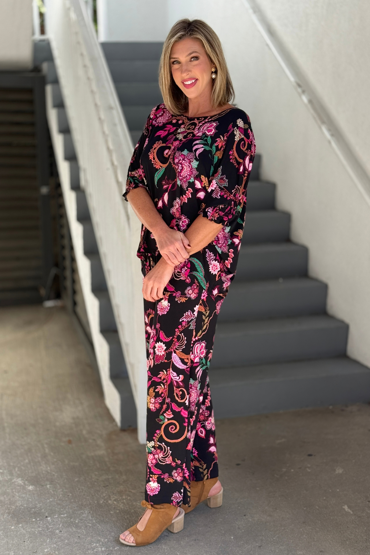 Black paisley two piece set with relaxed fit top
