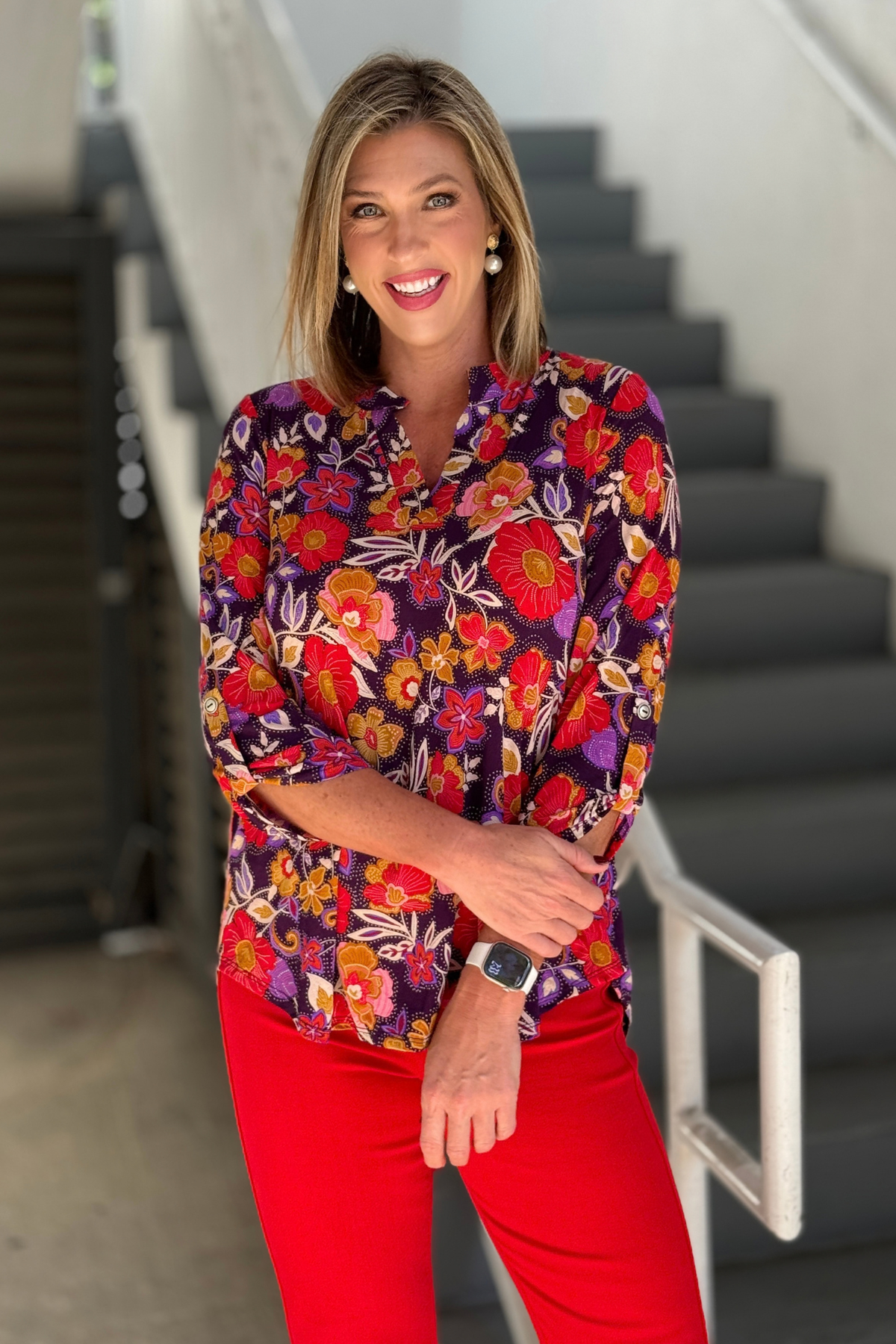 TPN Spiced Petals floral V-neck top in eggplant