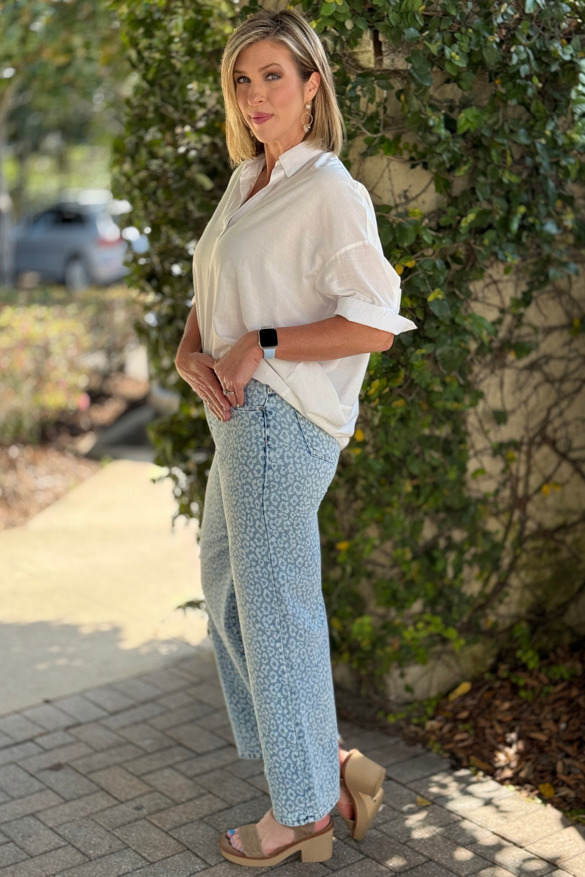 blue leopard print denim jeans women