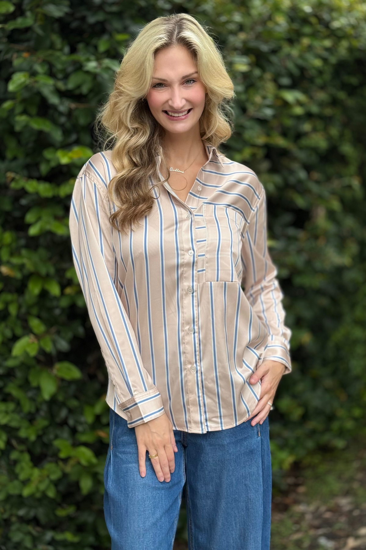 TRIBAL Coastal Stripe Satin Blouse