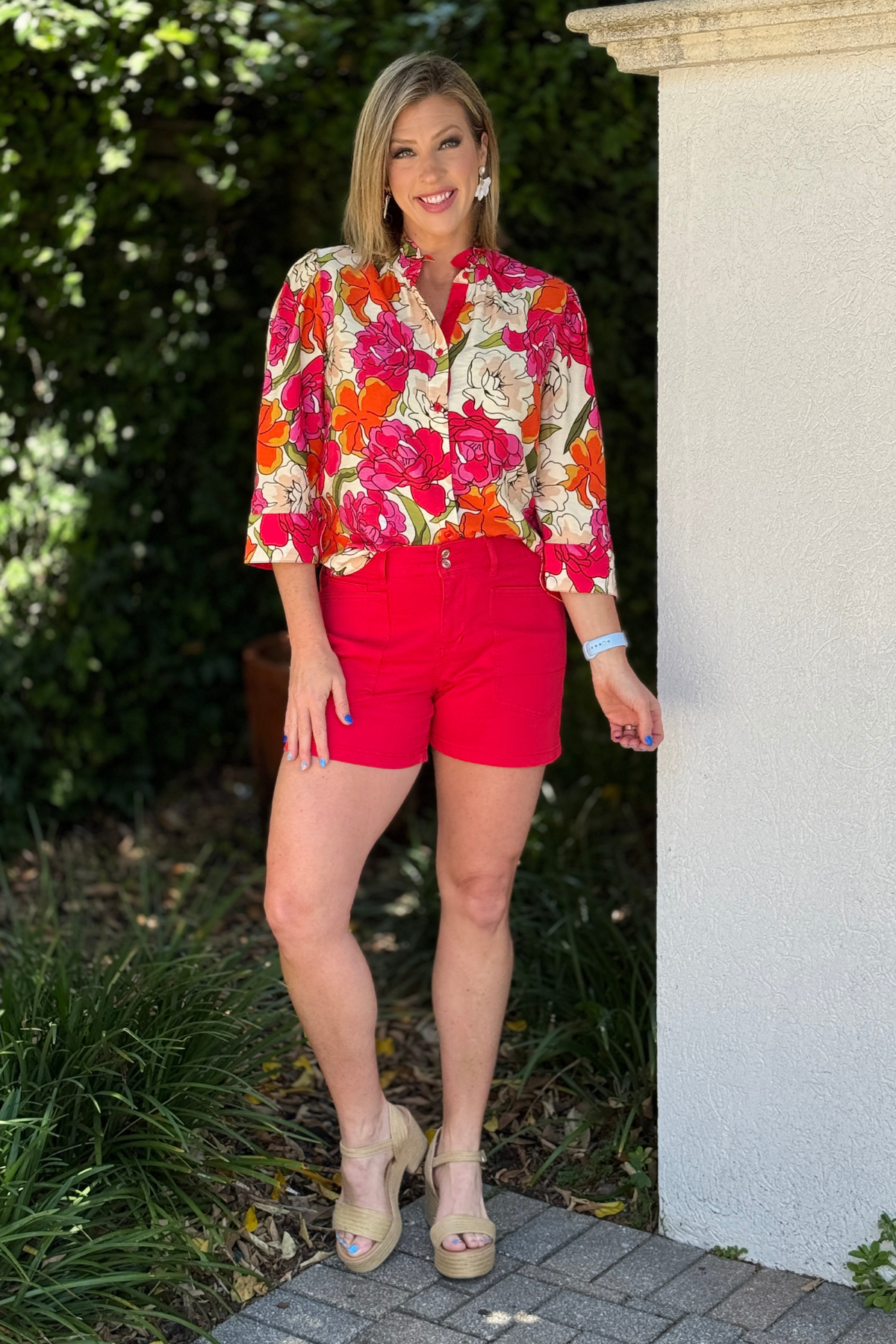 women’s red summer shorts with pockets