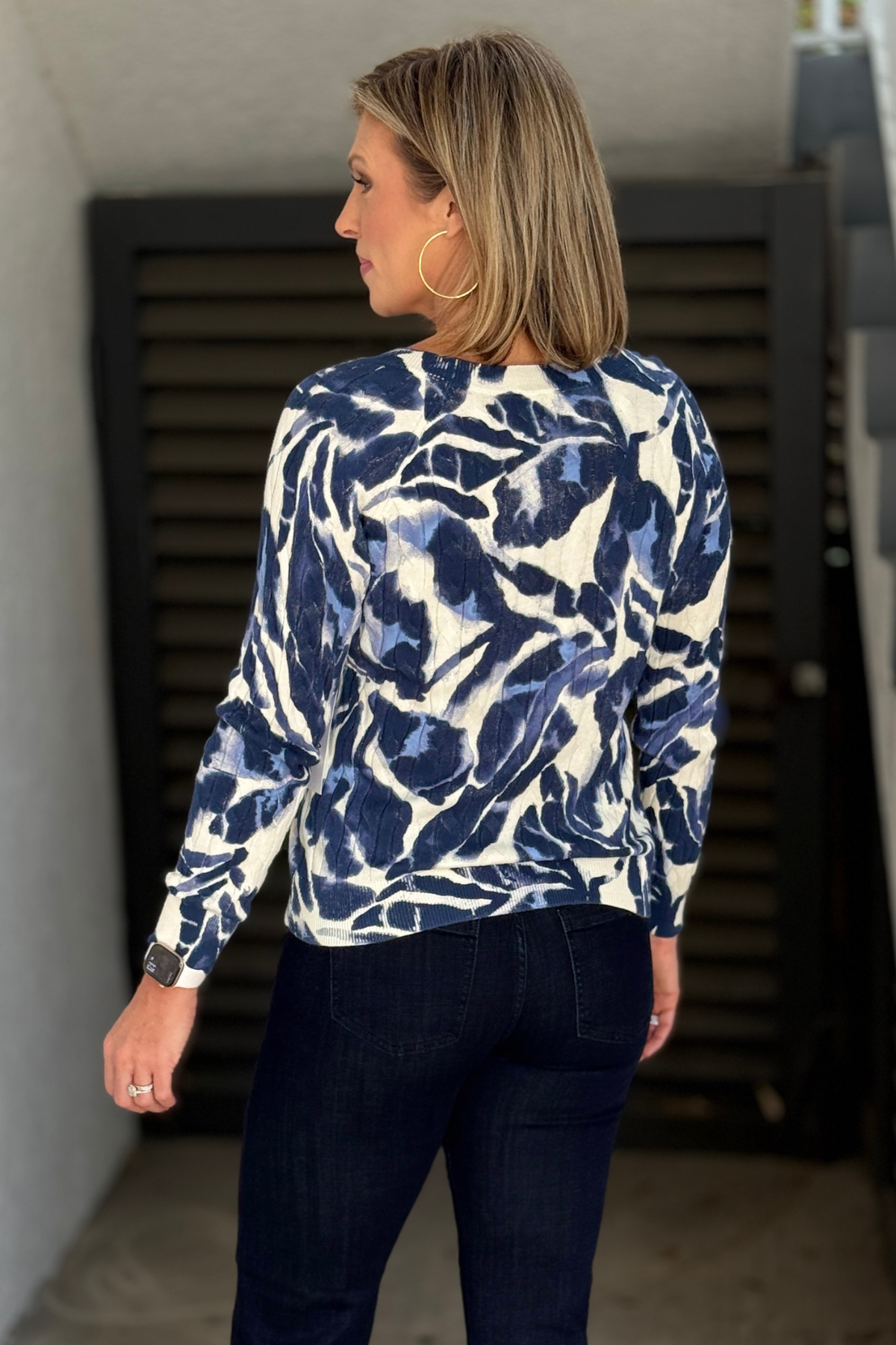 Tribal women’s botanical crew neck sweater in Blue Fog