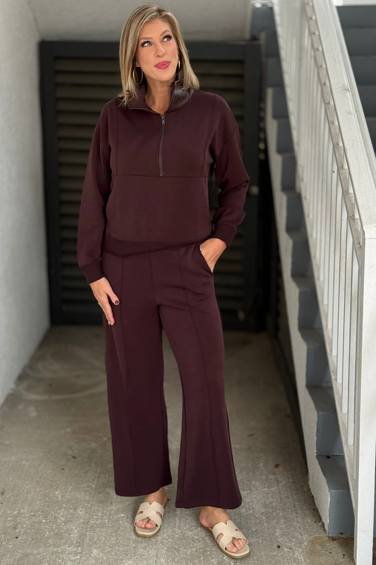 Tribal brown modal pants with front pintuck detail