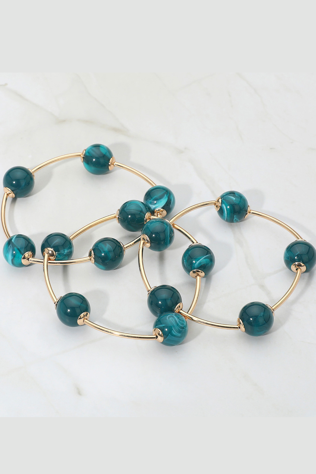 Teal multi-layered round bead stretch bracelet set