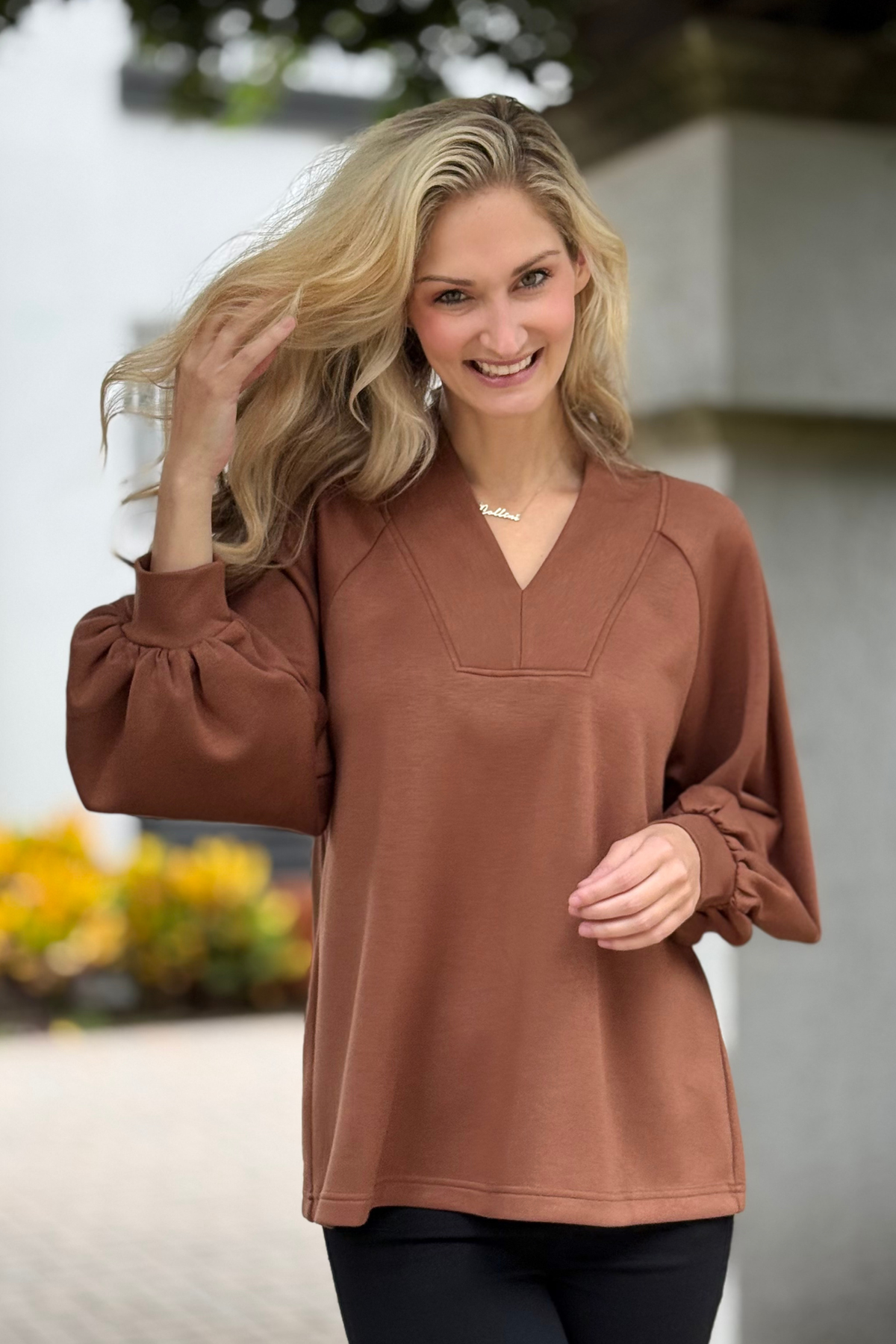 The Market Day Top in Chocolate – front view
