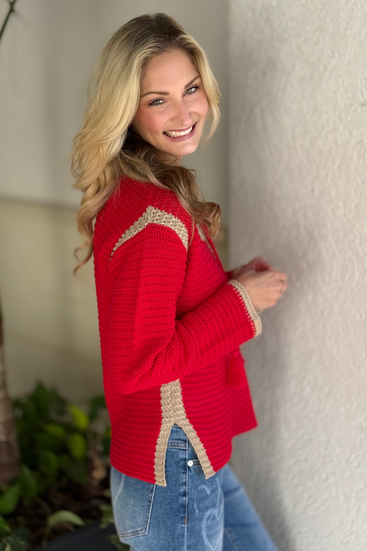 Tribal brand red sweater with tassel ties