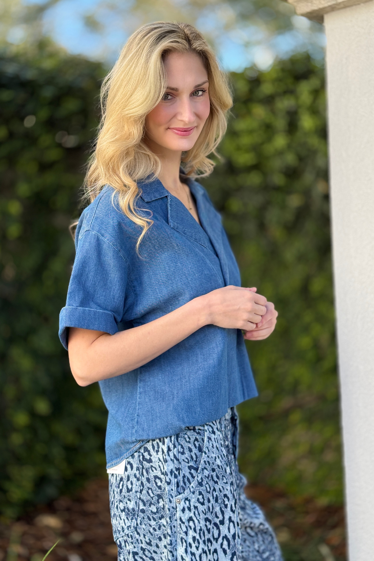 Tribal relaxed fit denim top close detail