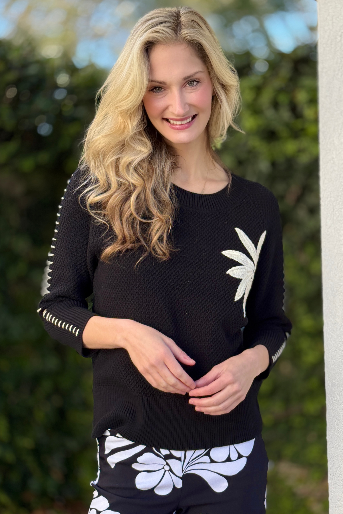 Tribal black embroidered sweater front view