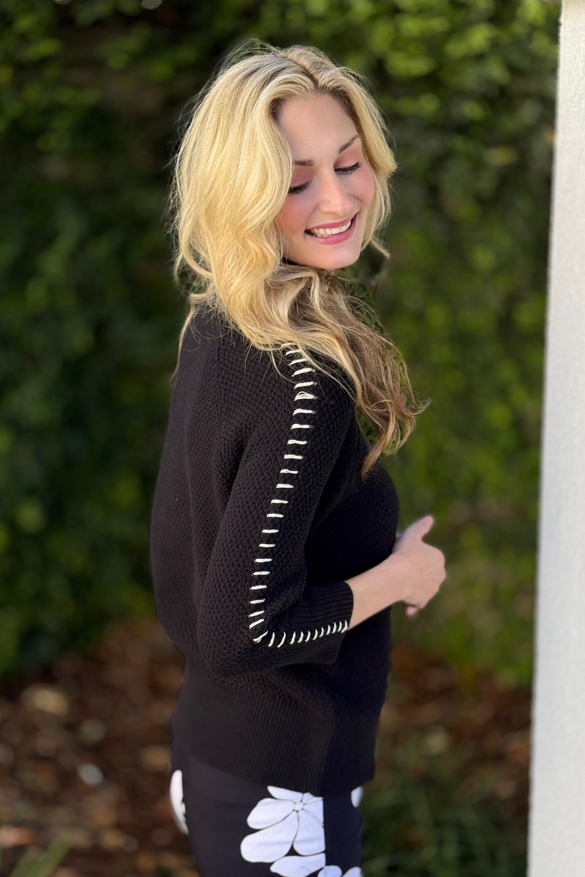 Sleeve stitch detail on Tribal embroidered sweater