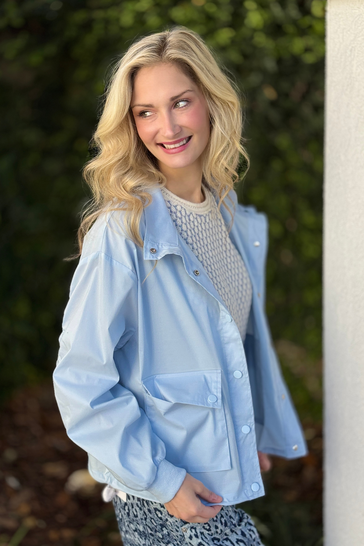 Back view of Tribal lightweight spring windbreaker jacket with relaxed fit