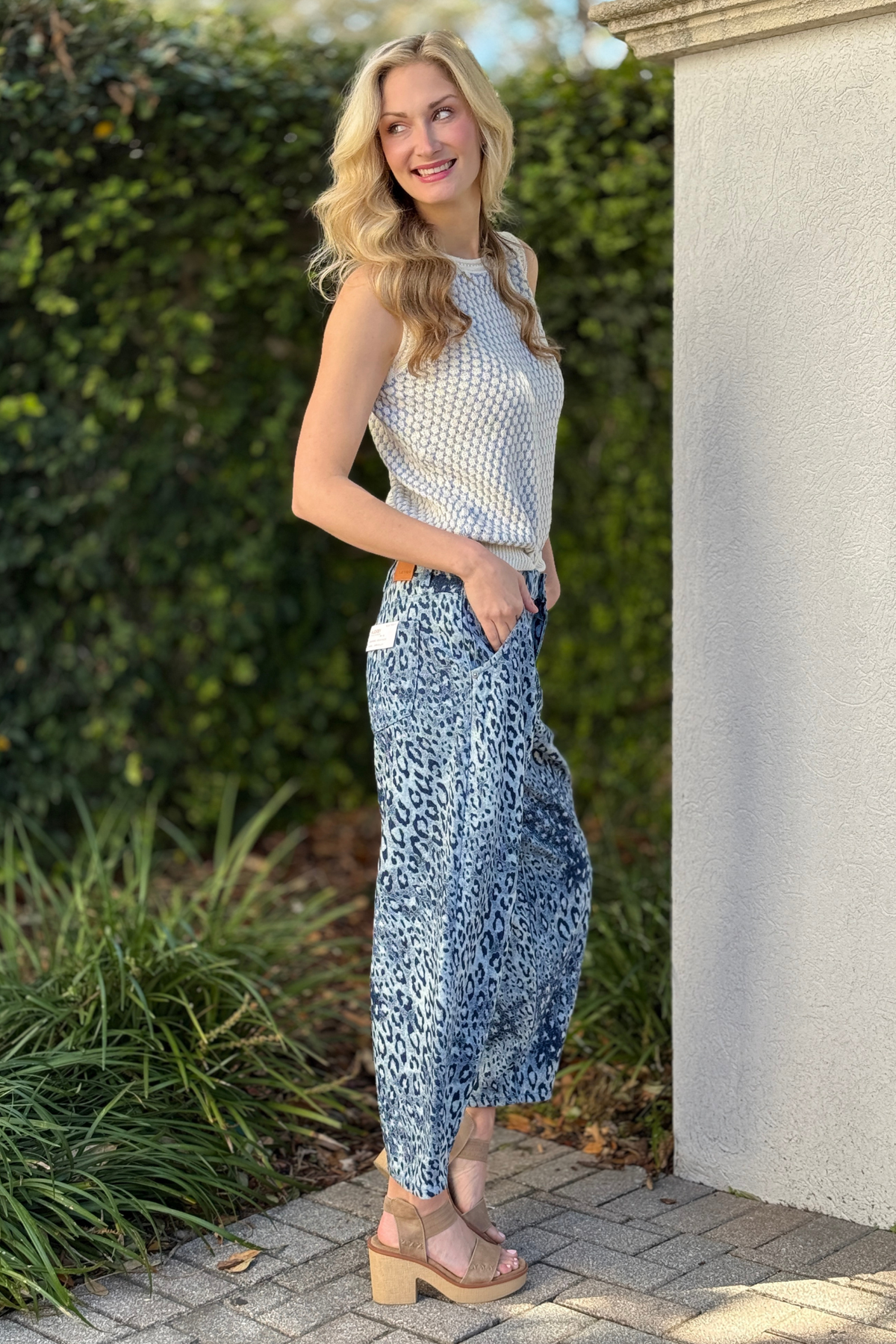 Tribal Audrey girlfriend leopard denim styled with sweater tank