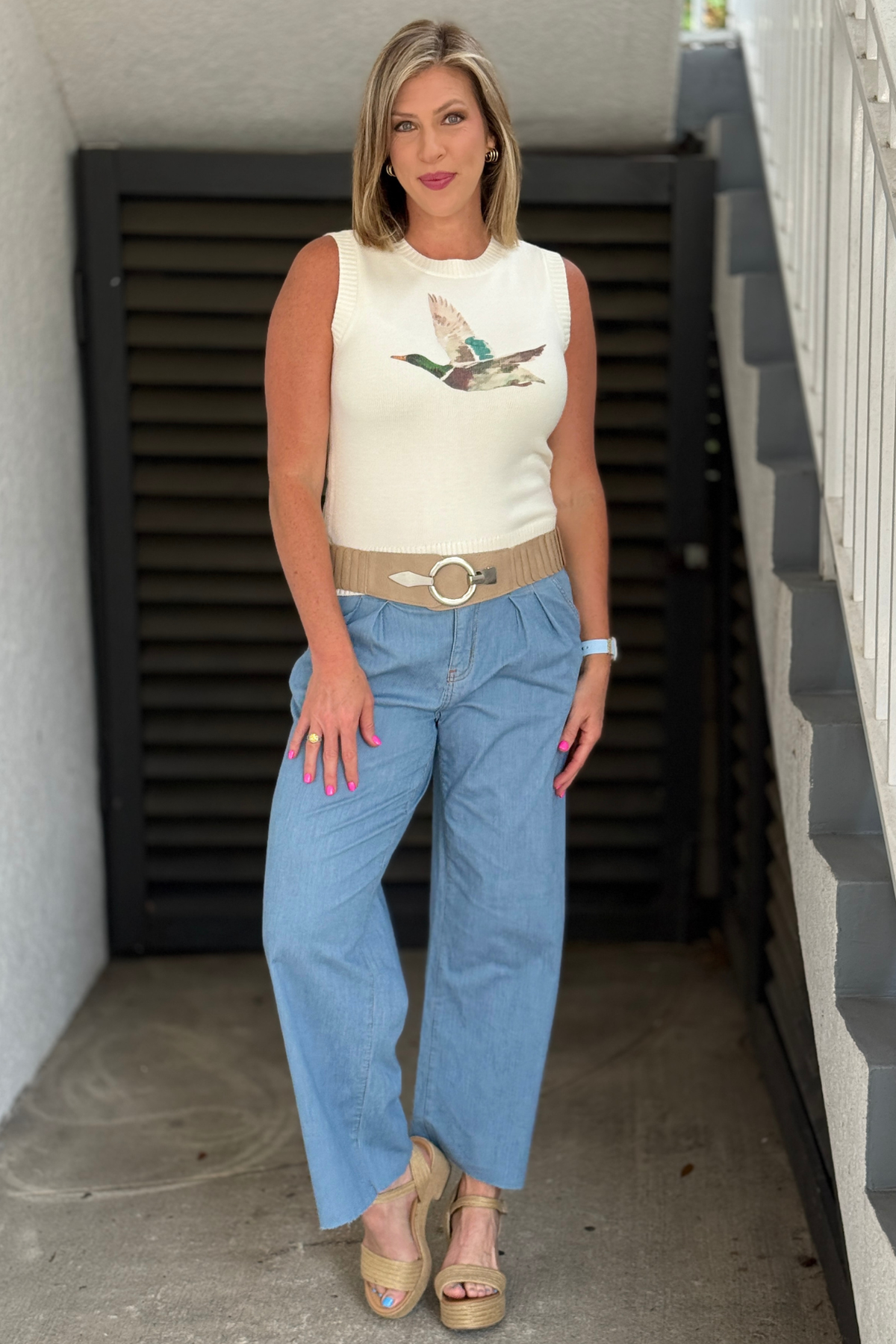 Lightweight blue wide leg pleated pants by Tribal