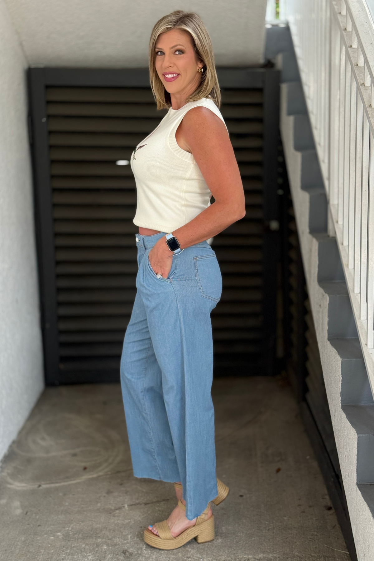 Casual chic wide leg trousers in soft blue