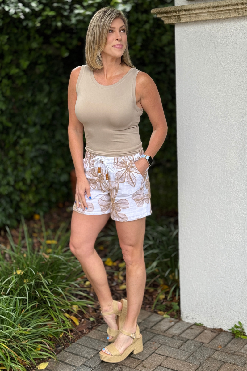 Lightweight tribal embroidered shorts styled with matching top