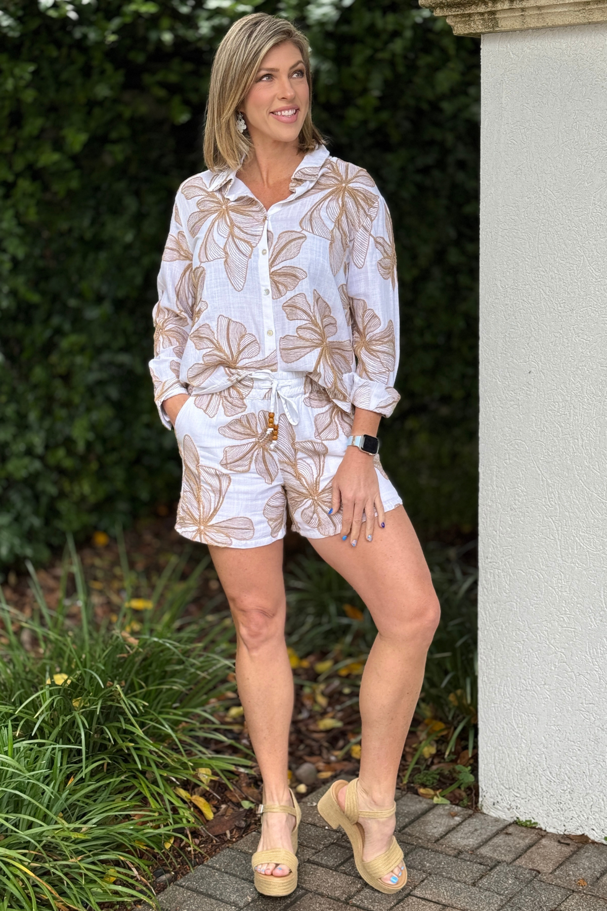 Tribal Crosshatch Embroidered Button-Front Blouse