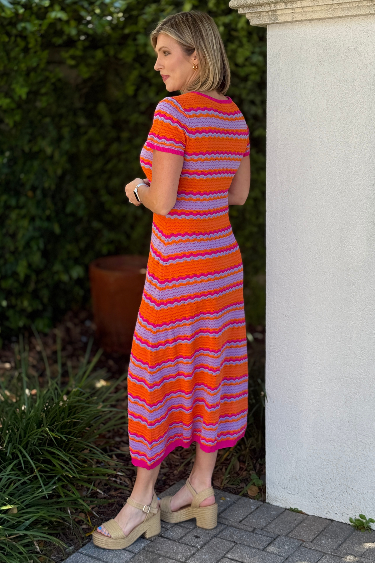 vacation ready knit dress bold wavy stripes