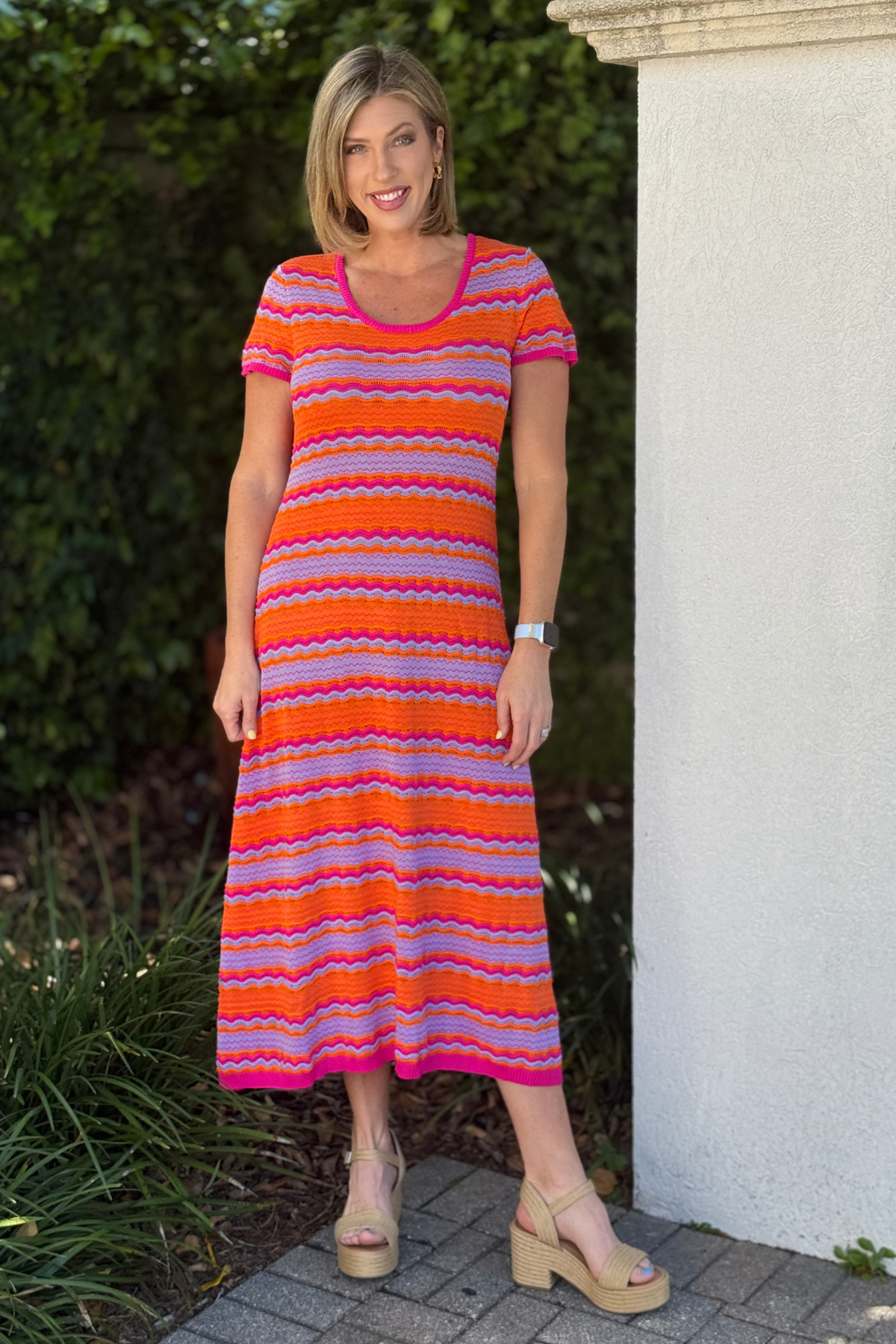 bright retro striped summer maxi dress fitted