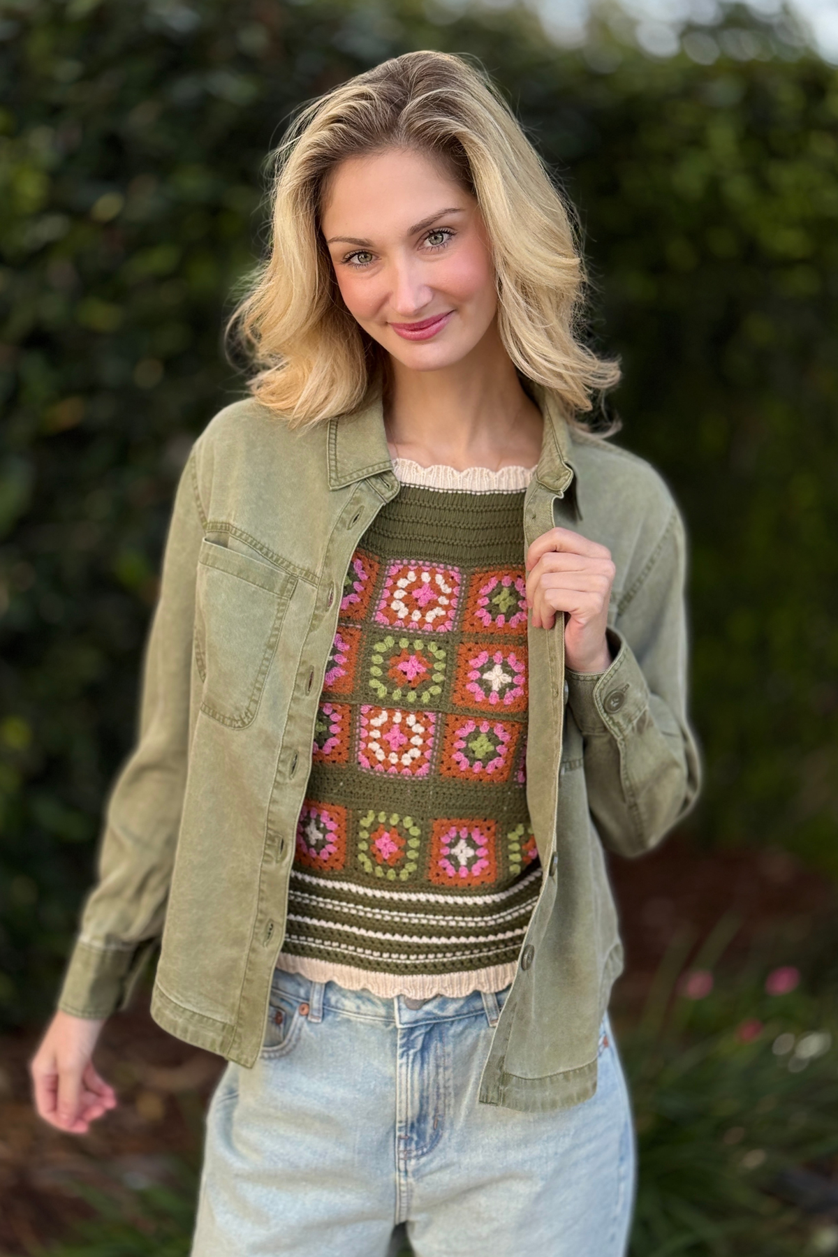 Tribal Flowy Overshirt in Dark Cactus Clay