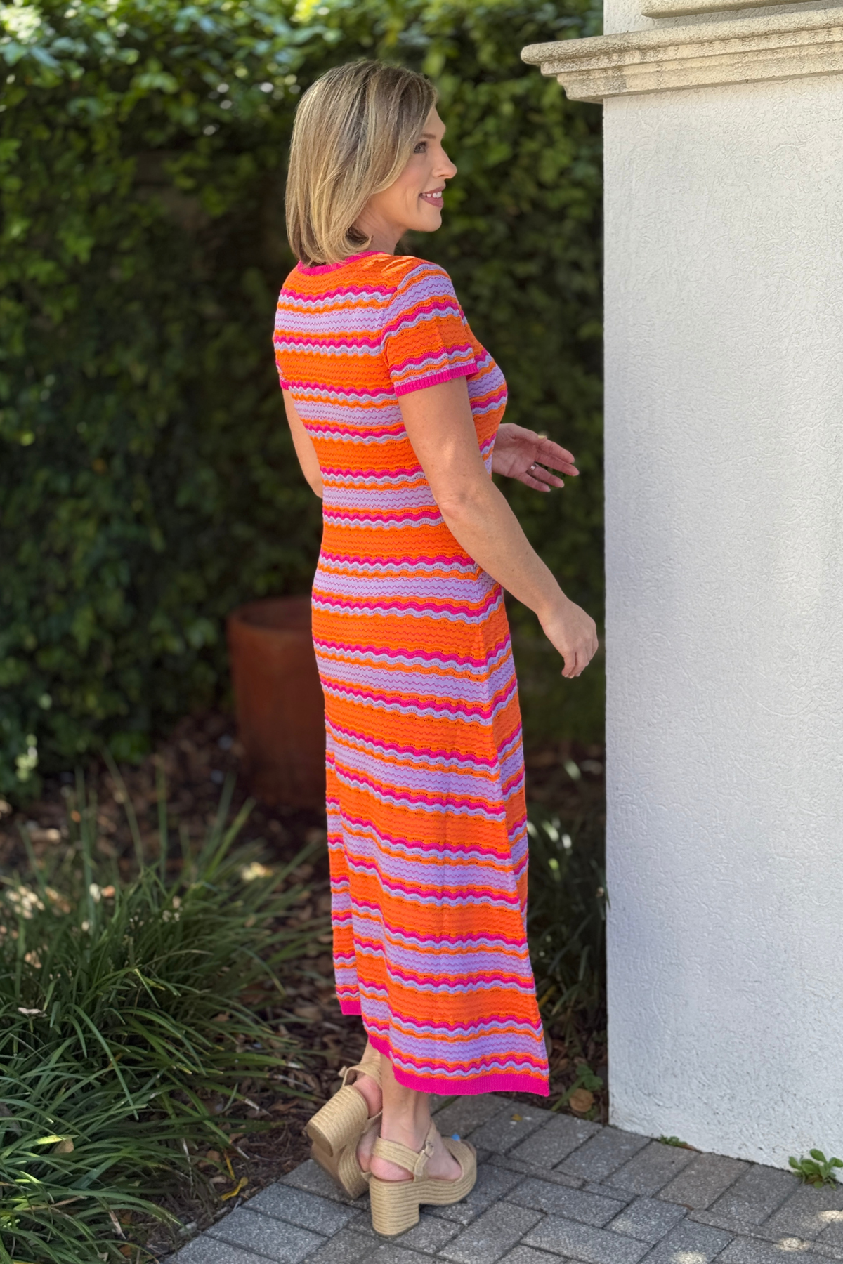 summer resort striped maxi dress close up