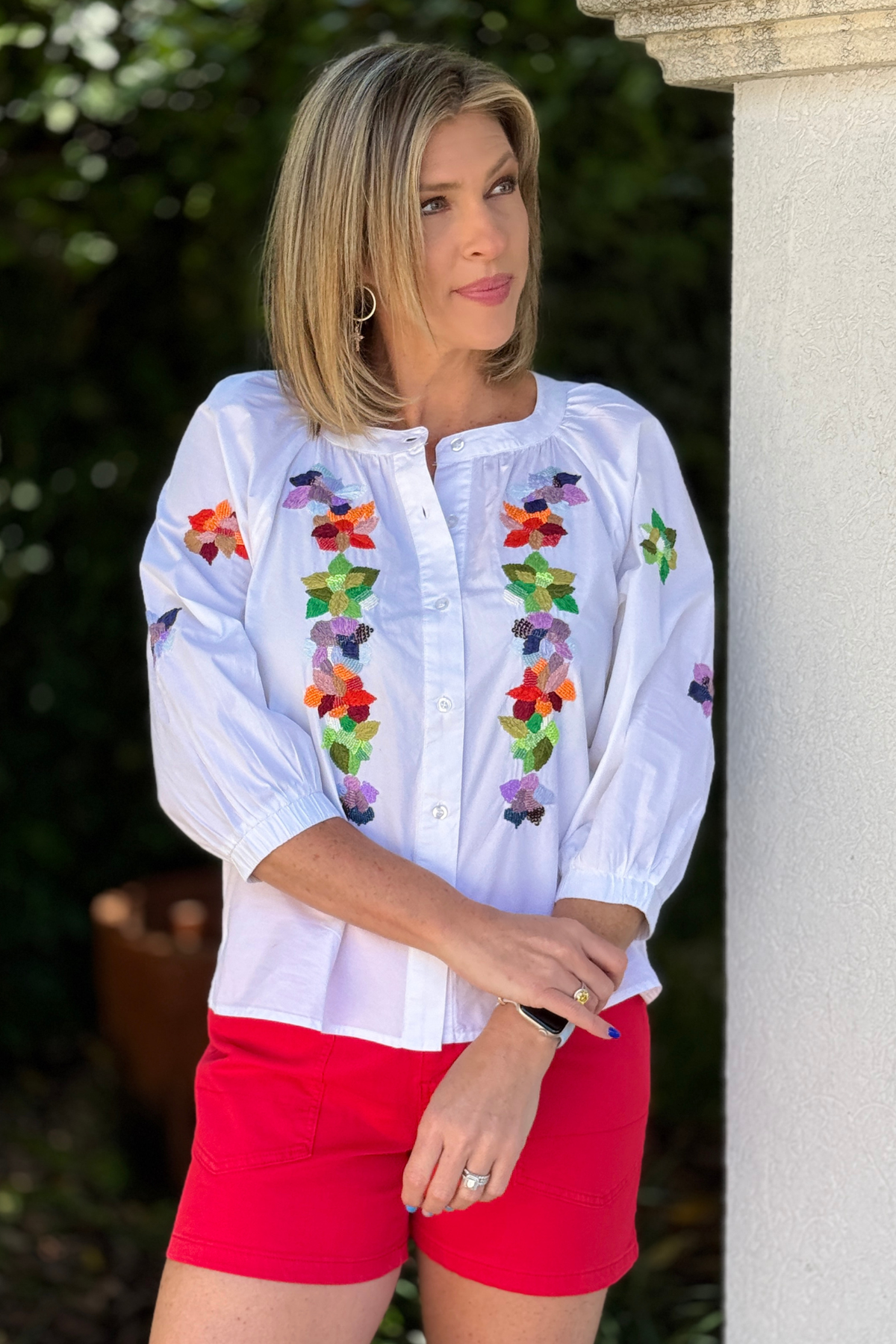 チェスティFlower Embroidery Blouse Floral blouse with eyelet embroidery and V-neck - Rose - Sz. 40-64