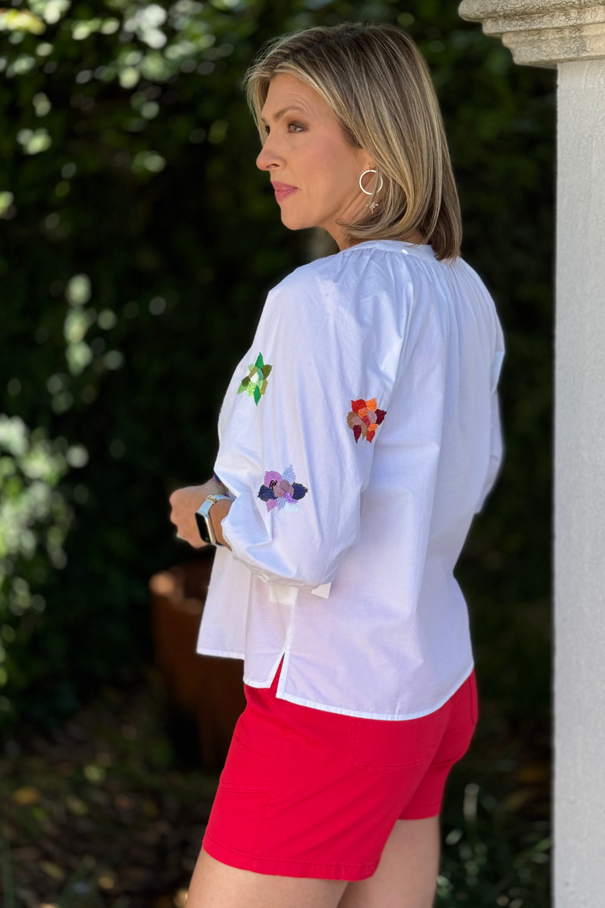 relaxed fit white blouse with notch neckline