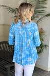 Tru Luxe Clear Skies Checked Floral Button Down Top