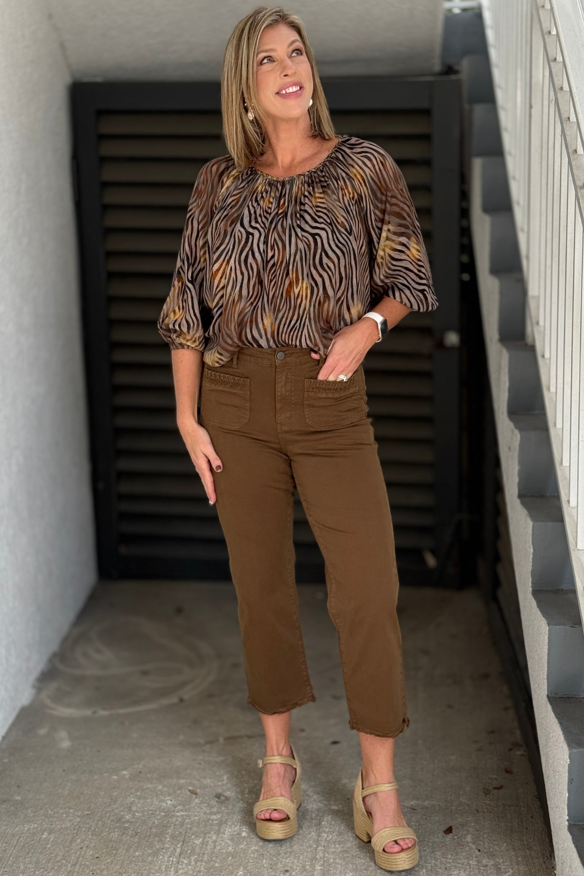Tru Luxe Pleated Pocket Crop Jean in Dark Olive