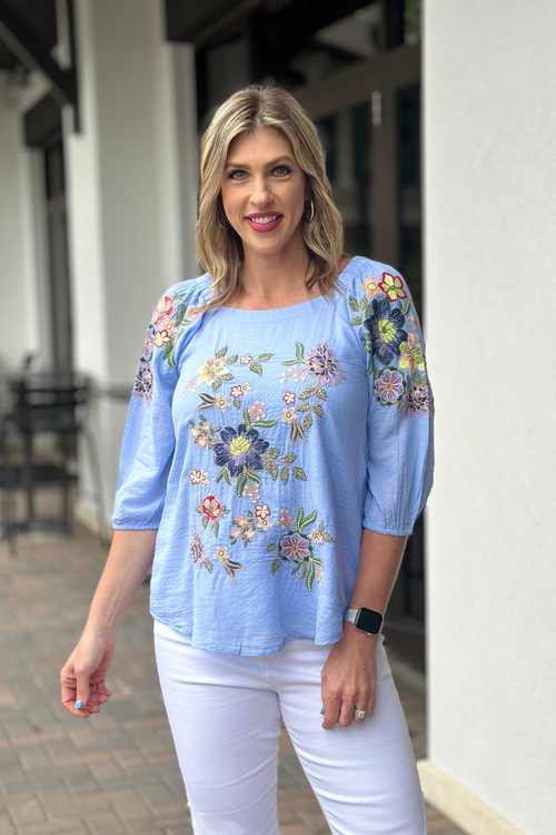 Tru Luxe Velia Embroidered Top