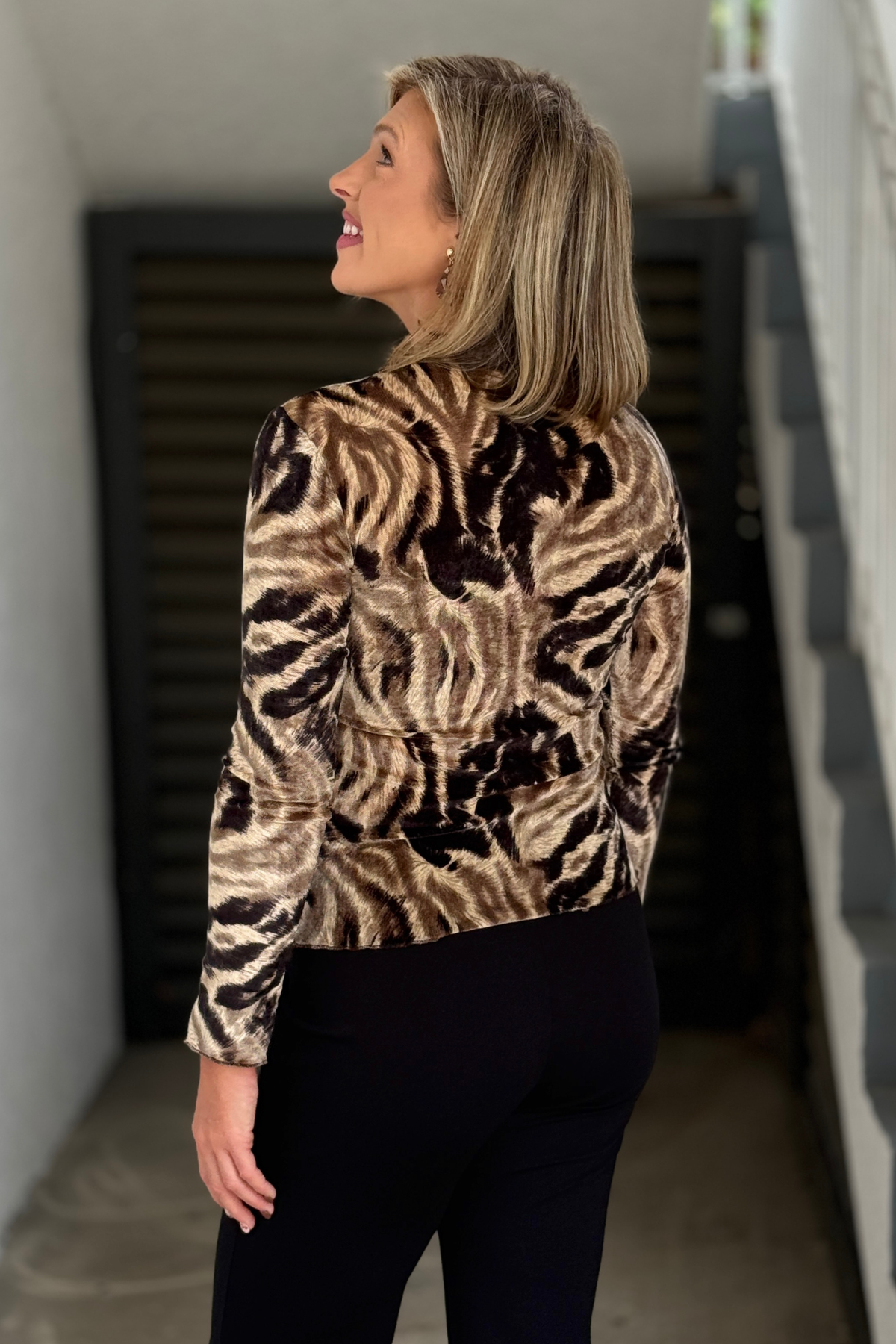 Animal print mock neck velvet blouse boutique fall outfit