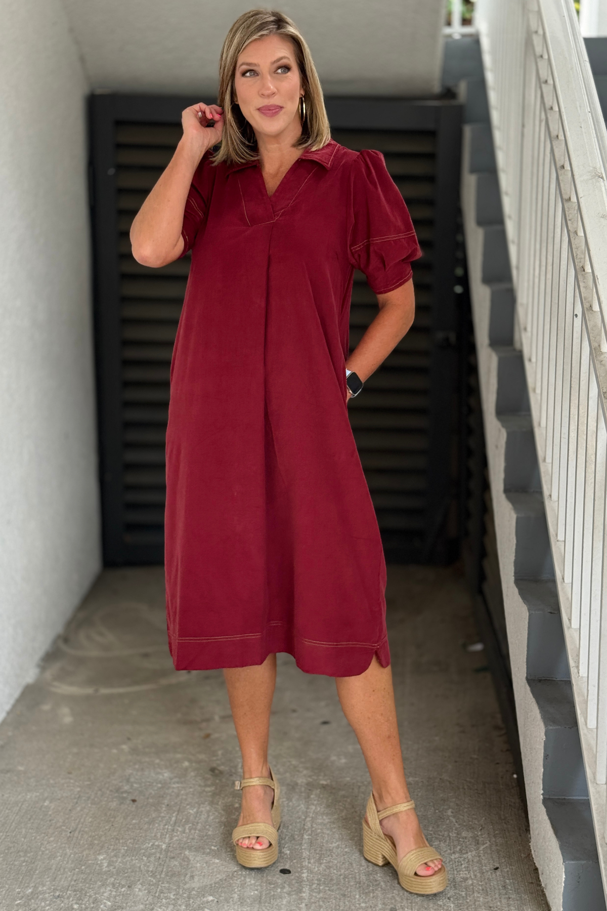 Women's collared corduroy fall dress