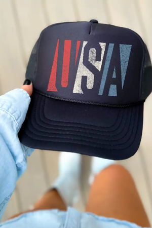 USA trucker hat navy mesh back adjustable