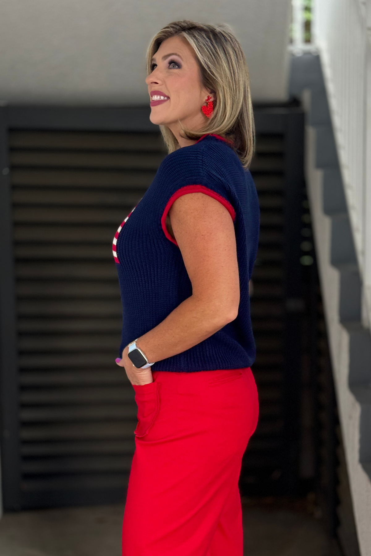 Lightweight American flag sweater vest for Fourth of July outfits