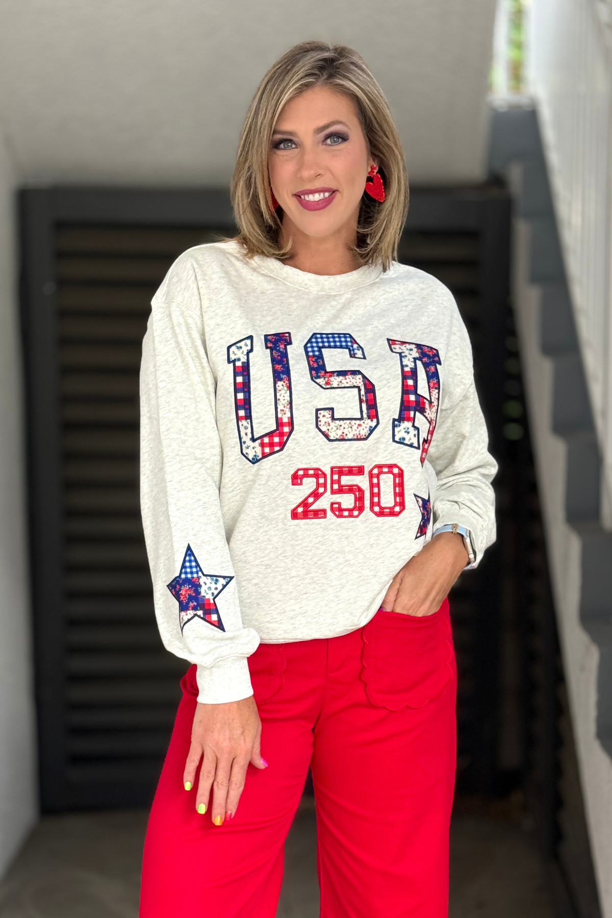 Front view of The Freedom Bloom Sweatshirt in heather grey