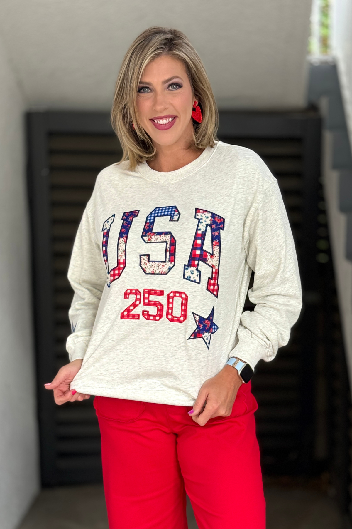 Patchwork USA 250 graphic patriotic boutique sweatshirt