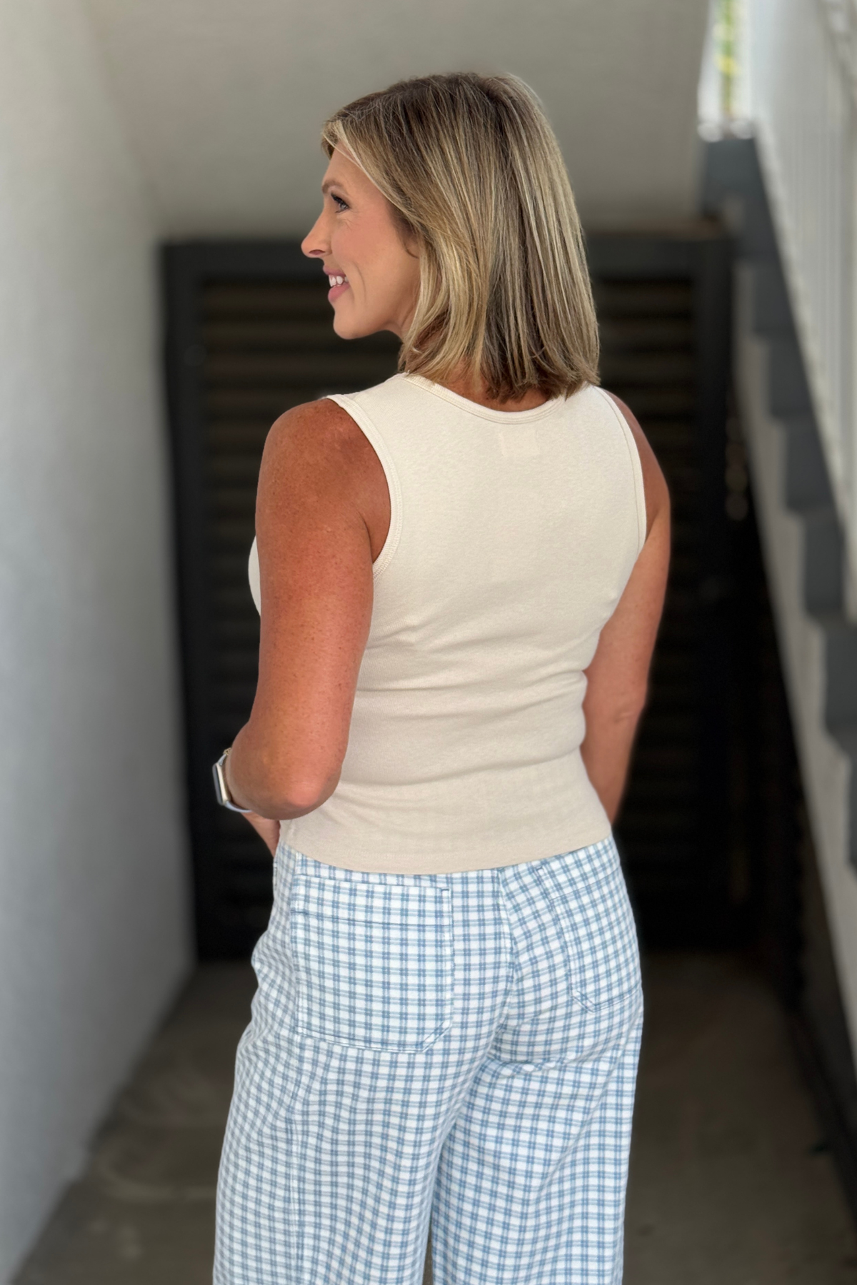 Neutral ribbed knit tank for layering and everyday wear