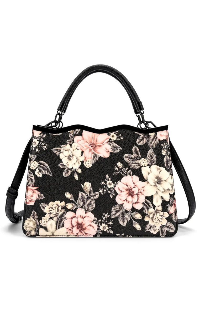 vegan leather handbag with floral print detail