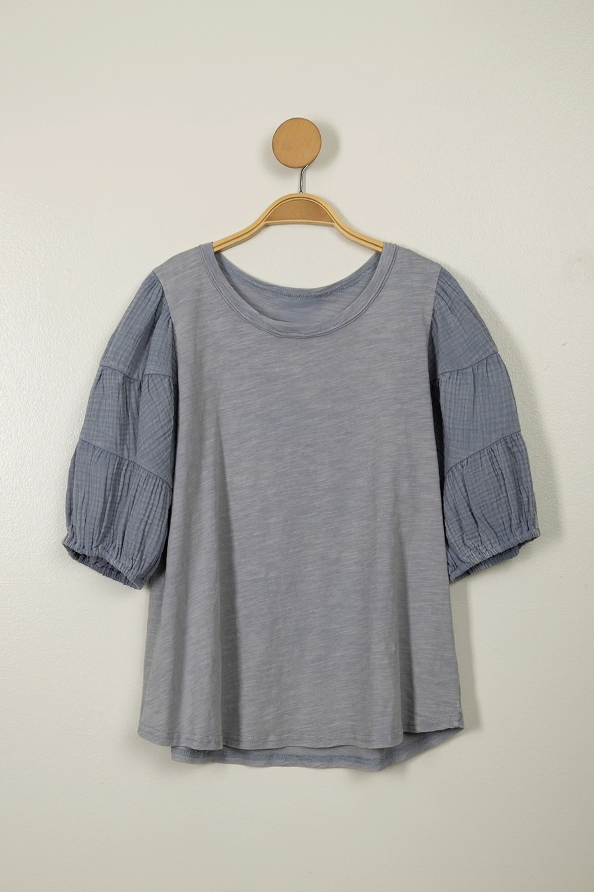 The Coastal Breeze Mineral Washed Puff Sleeve Top