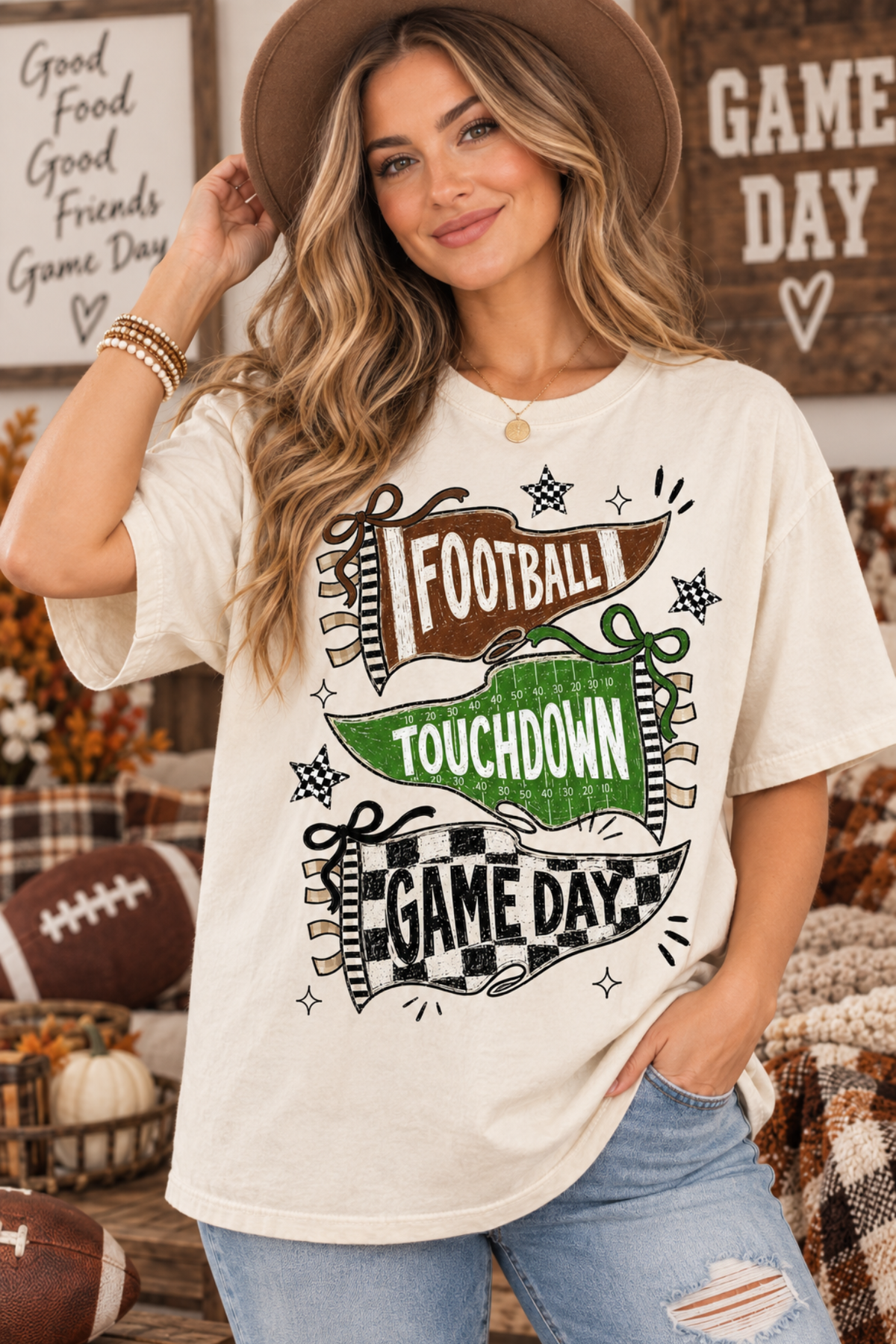 Football Season Pennant Comfort Colors Graphic Tee – Ivory