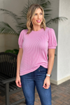 Never Age Puffy Sleeve Ribbed Top-Lilac