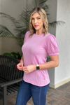 Never Age Puffy Sleeve Ribbed Top-Lilac
