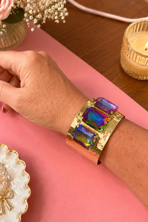 Prismatic Jewel Hammered Cuff Bracelet