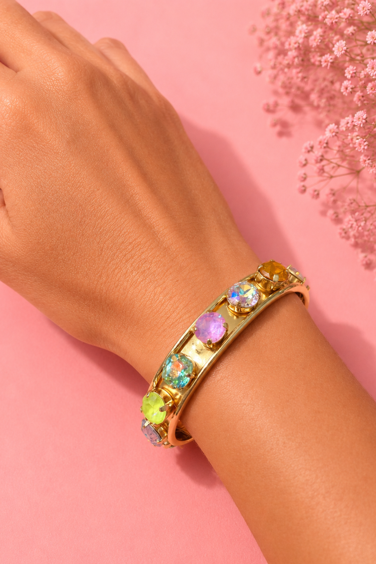 Confetti Crystal Charm Cuff Bracelet