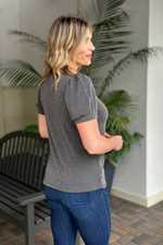 Never Age Puffy Sleeve Ribbed Top-Charcoal
