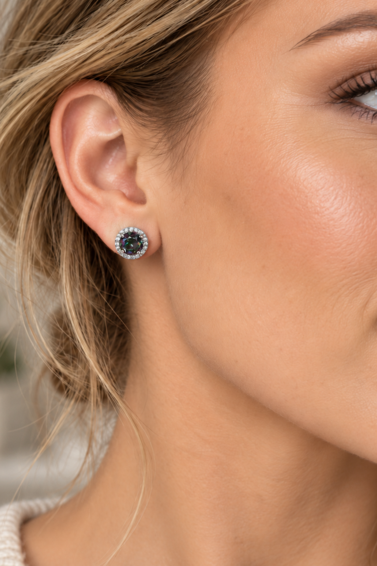 Moissanite Halo Stud Earrings – 925 Sterling Silver