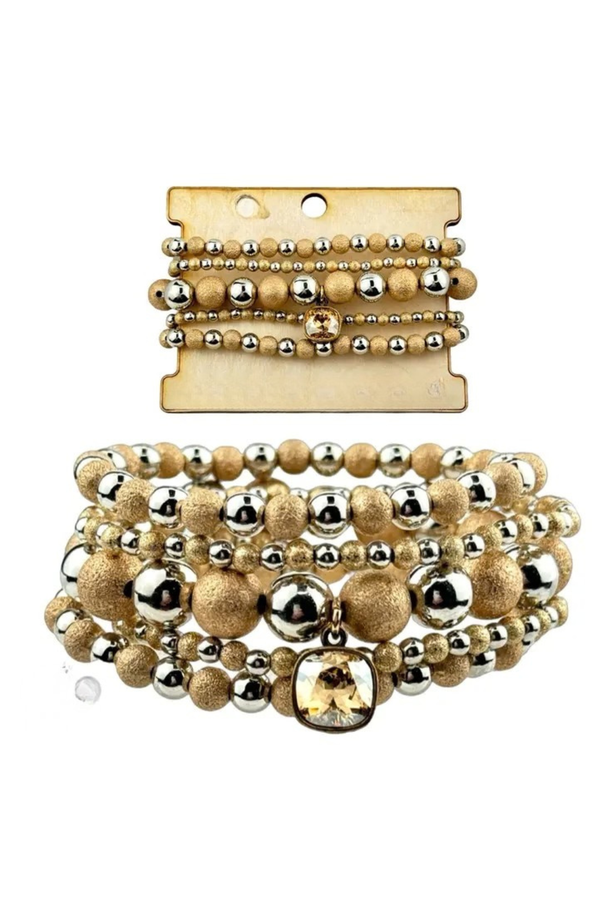 Golden Hour Mixed Metal Beaded Bracelet Stack