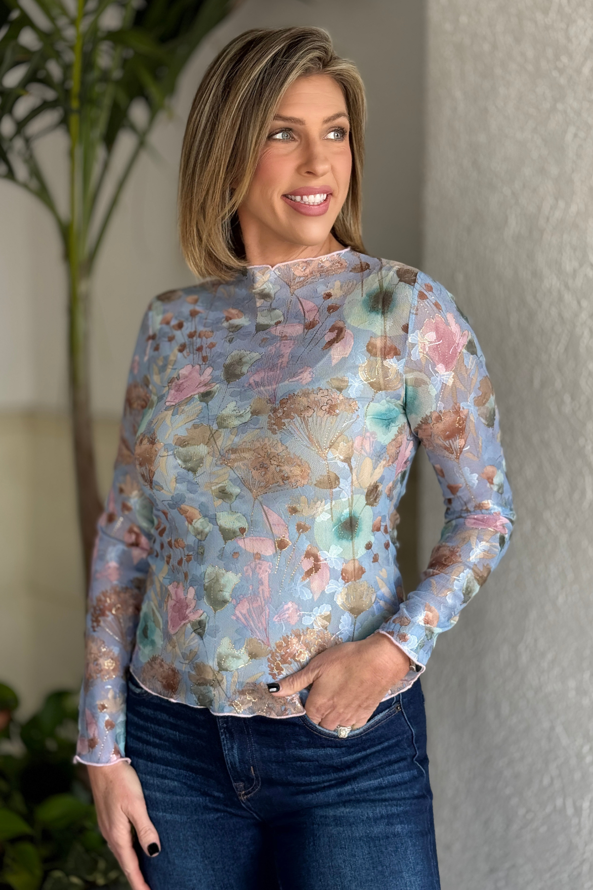 Wildflower whisper sheer mesh floral top back view