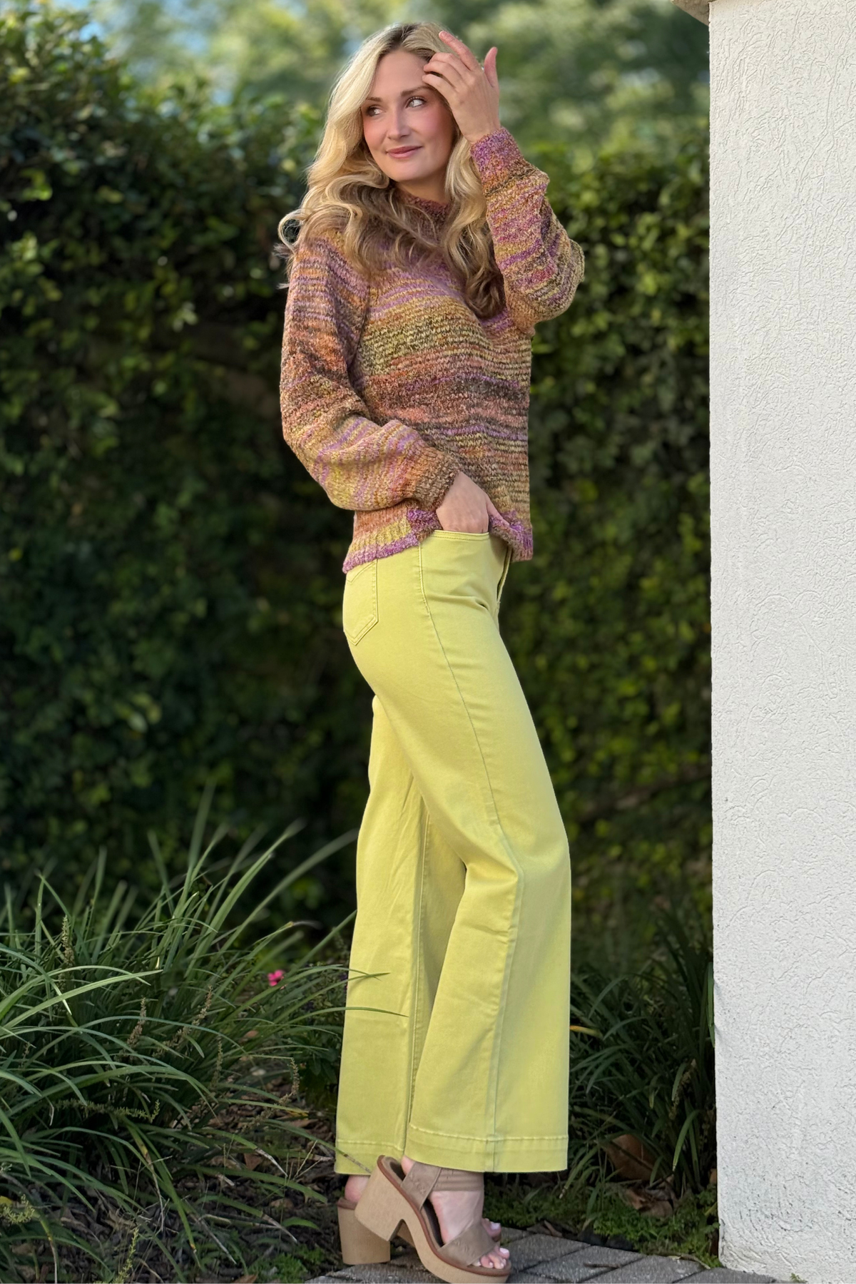 Close-up of button and fly-front design on Leek pants